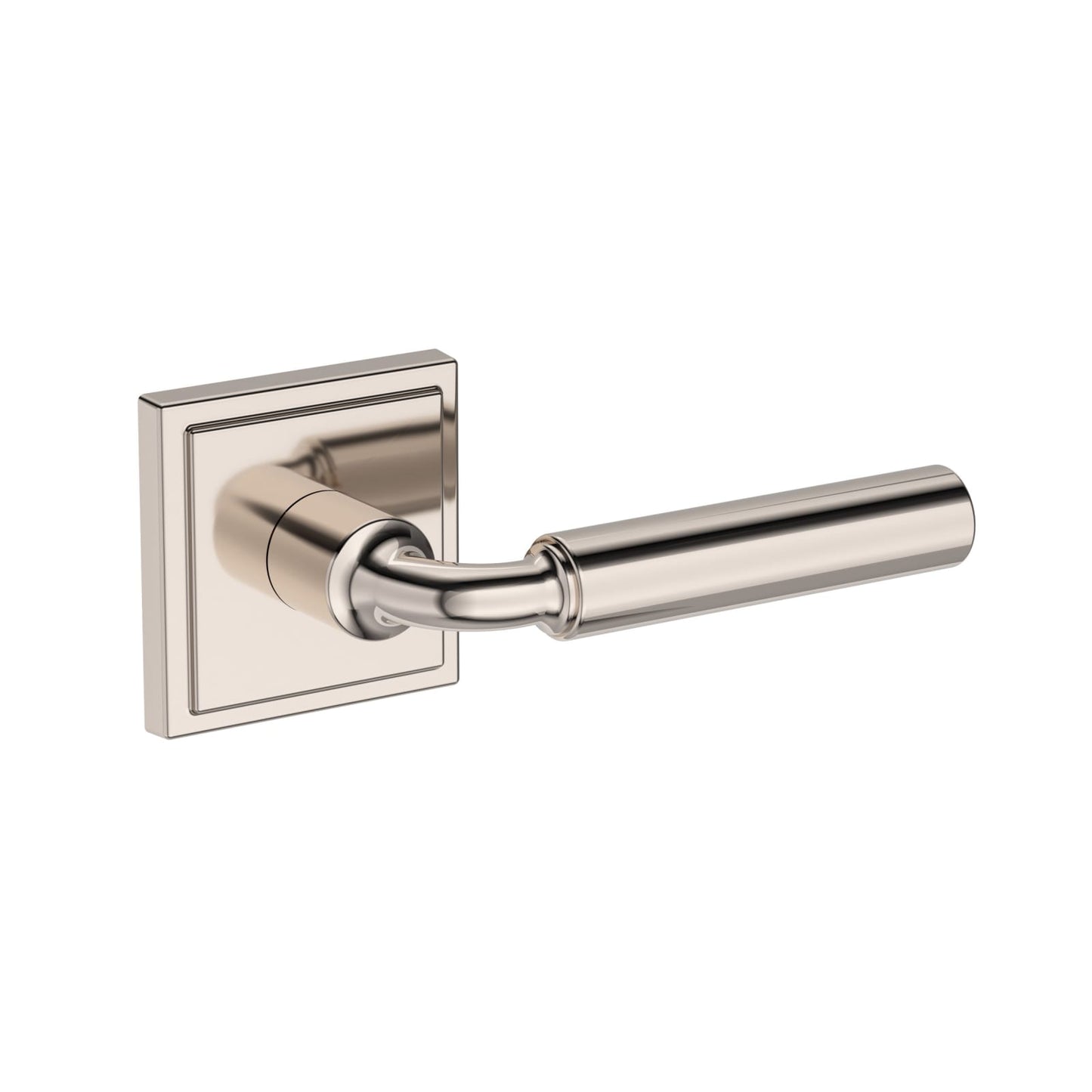 Baldwin Reserve La Conner Lever, Stepped Square Rose, Lifetime (PVD) Polished Nickel