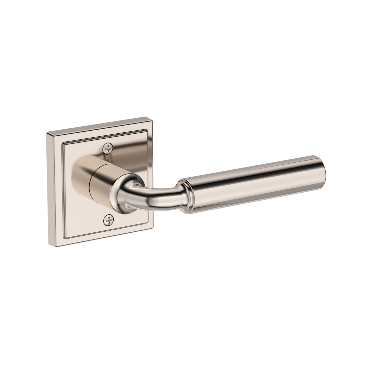 Baldwin Reserve La Conner Lever, Stepped Square Rose, Lifetime (PVD) Polished Nickel