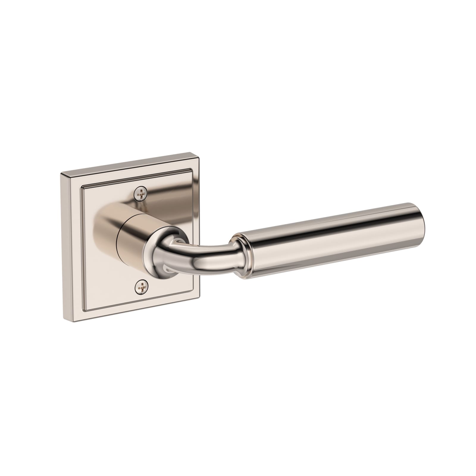 Baldwin Reserve La Conner Lever, Stepped Square Rose, Lifetime (PVD) Polished Nickel
