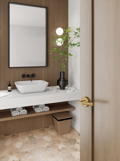 Baldwin Reserve Lake Forest Lever, Recessed Round Rose, Lifetime (PVD) Satin Brass