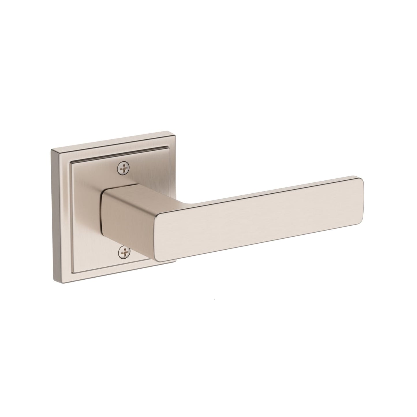 Baldwin Reserve Sharpewood Lever, Stepped Square Rose, Satin Nickel