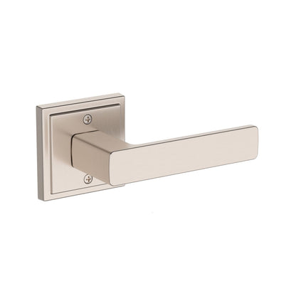 Baldwin Reserve Sharpewood Lever, Stepped Square Rose, Satin Nickel