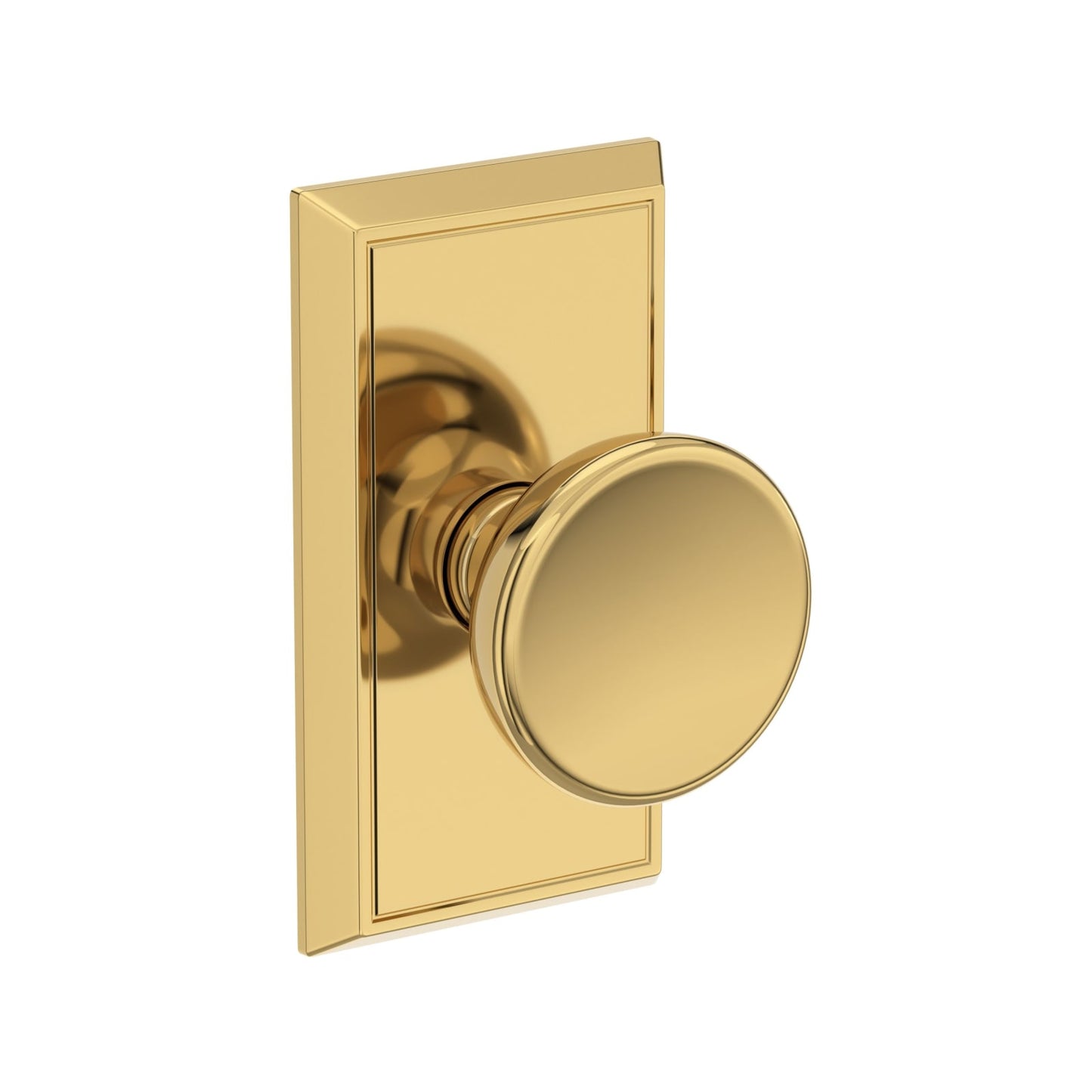 Baldwin Reserve Solvang Knob, Chamfered 5" Rose, Lifetime (PVD) Polished Brass