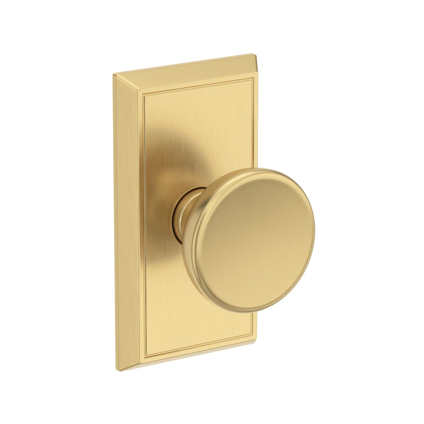 Baldwin Reserve Solvang Knob, Chamfered 5" Rose, Lifetime (PVD) Satin Brass