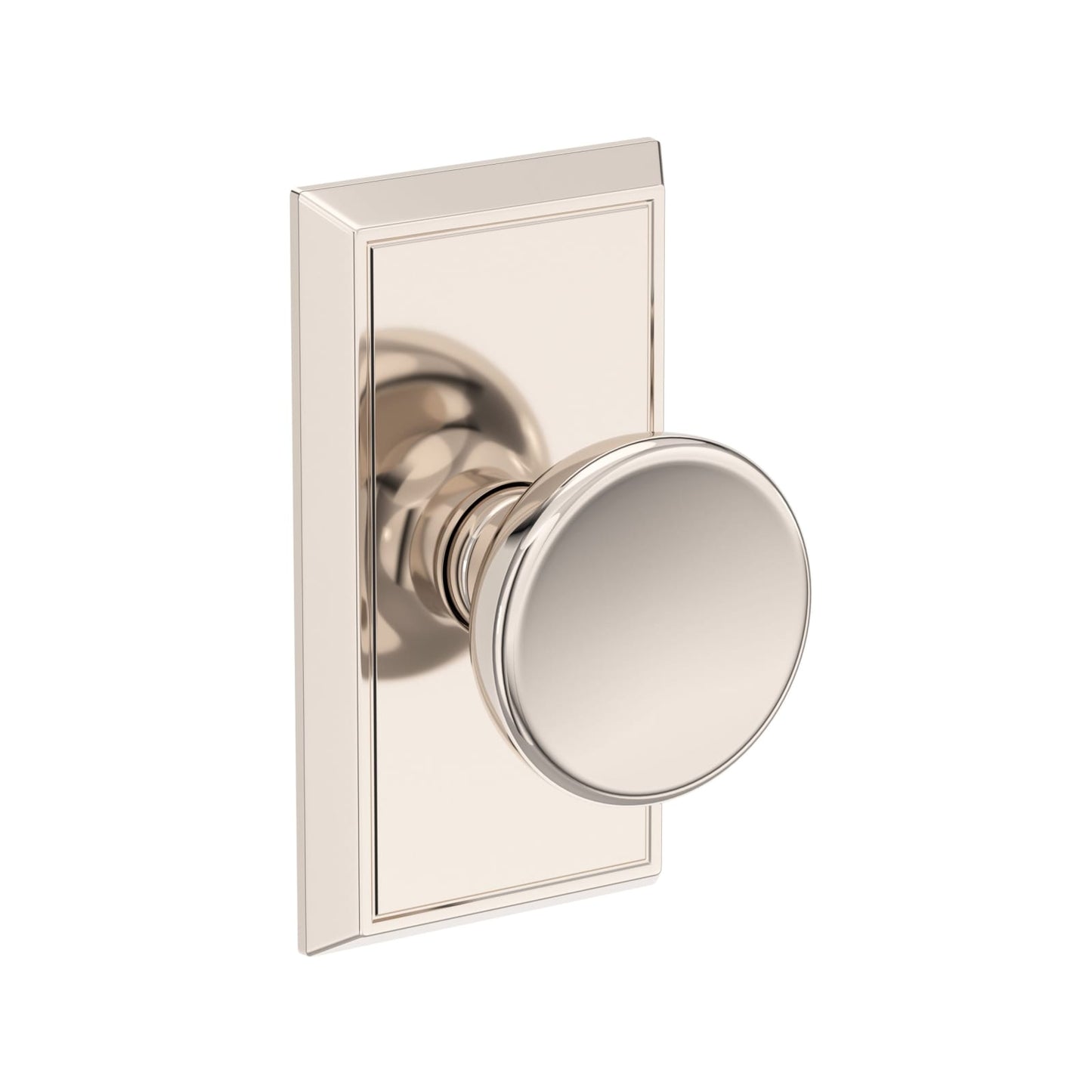 Baldwin Reserve Solvang Knob, Chamfered 5" Rose, Lifetime (PVD) Polished Nickel