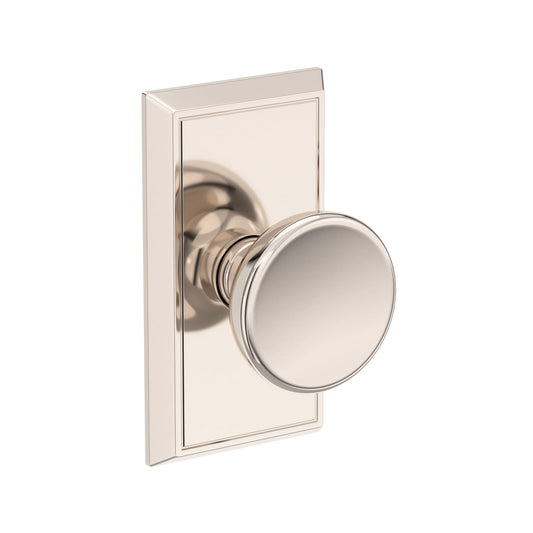 Baldwin Reserve Solvang Knob, Chamfered 5" Rose, Lifetime (PVD) Polished Nickel
