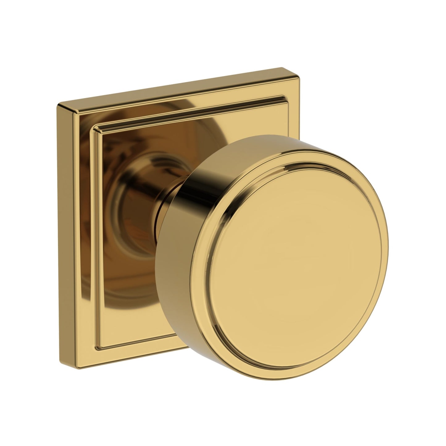 Baldwin Reserve Vashon Knob, Stepped Square Rose, Lifetime (PVD) Polished Brass