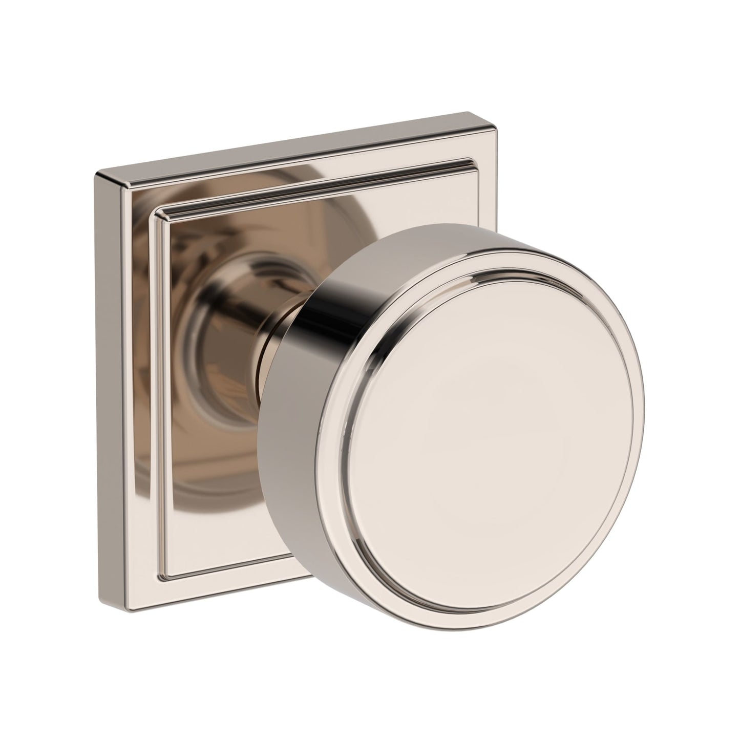Baldwin Reserve Vashon Knob, Stepped Square Rose, Lifetime (PVD) Polished Nickel
