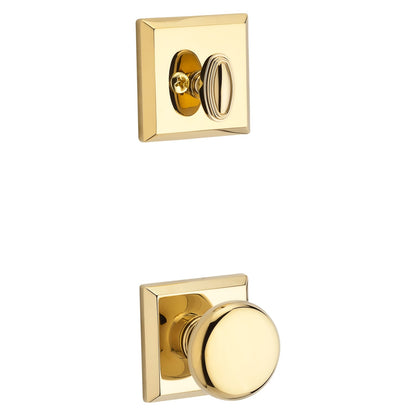 Baldwin Reserve Round Knob, Traditional Square Rose, Lifetime (PVD) Polished Brass