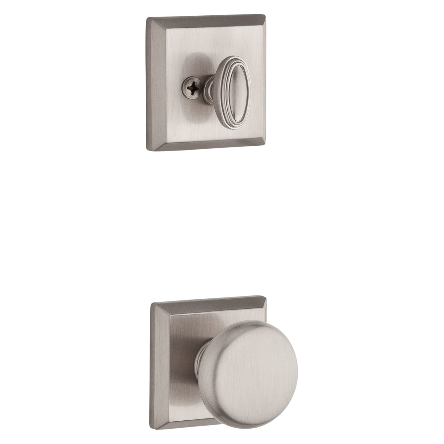 Baldwin Reserve Round Knob, Traditional Square Rose, Satin Nickel