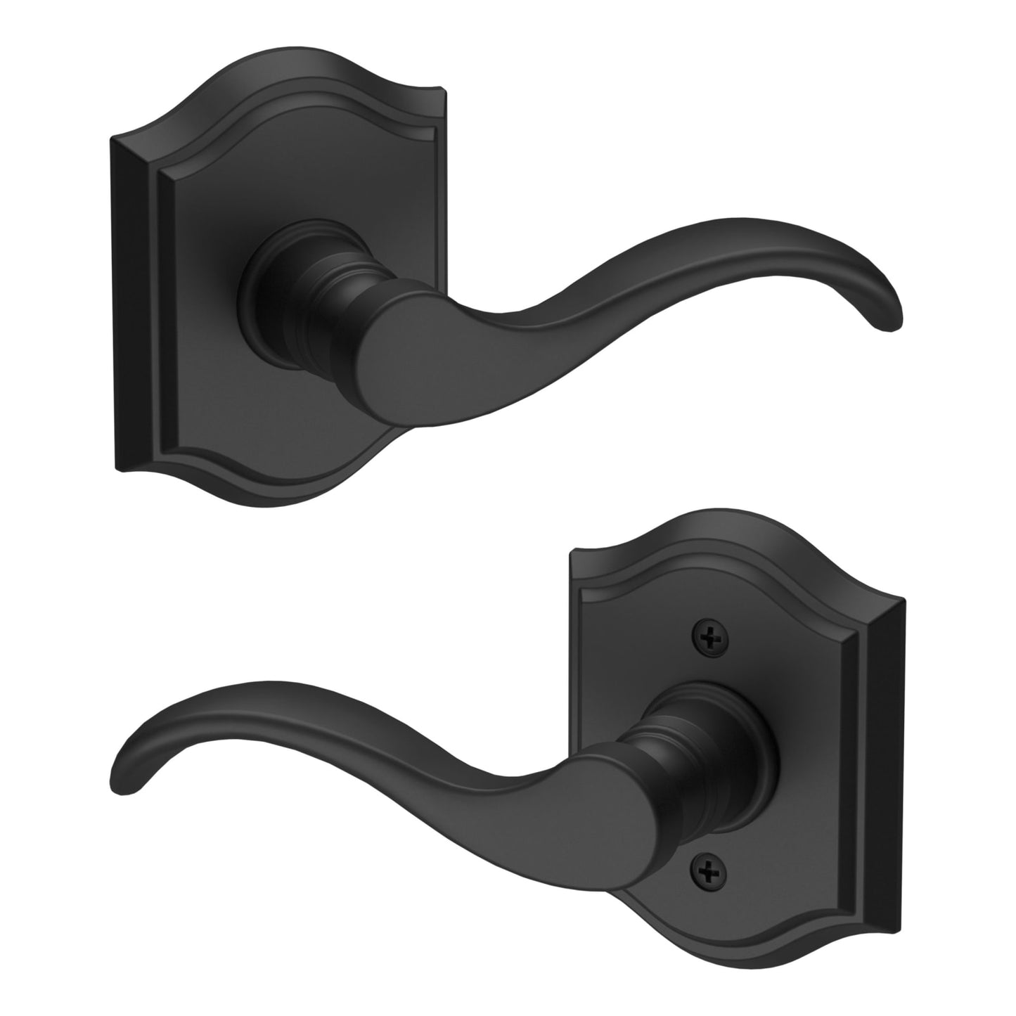 Baldwin Reserve Curve Lever, Traditional Arch Rose, Satin Black