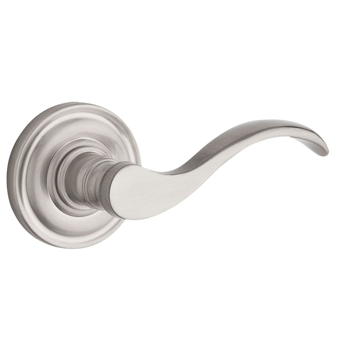 Baldwin Reserve Curve Lever, Contemporary 5" Rose, Satin Nickel