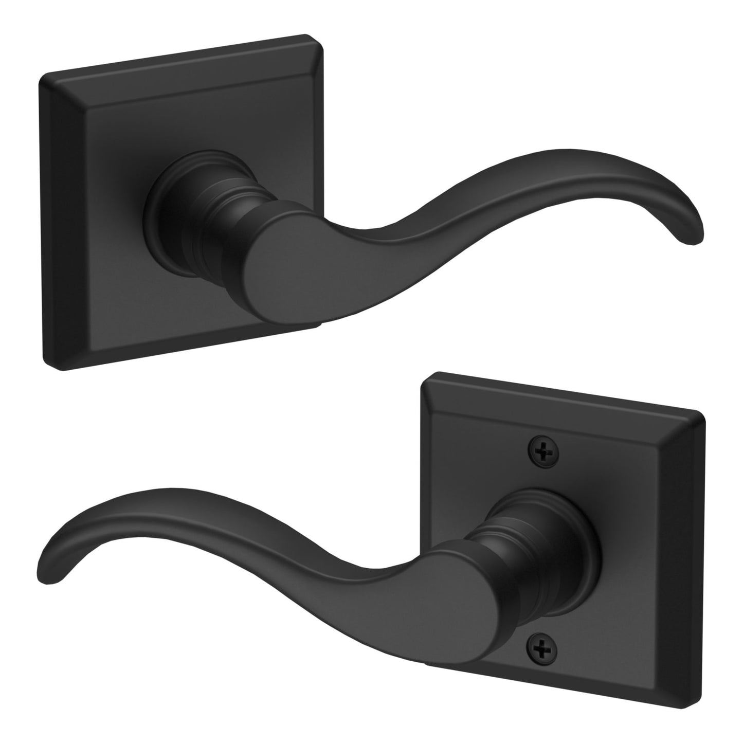 Baldwin Reserve Curve Lever, Traditional Square Rose, Satin Black