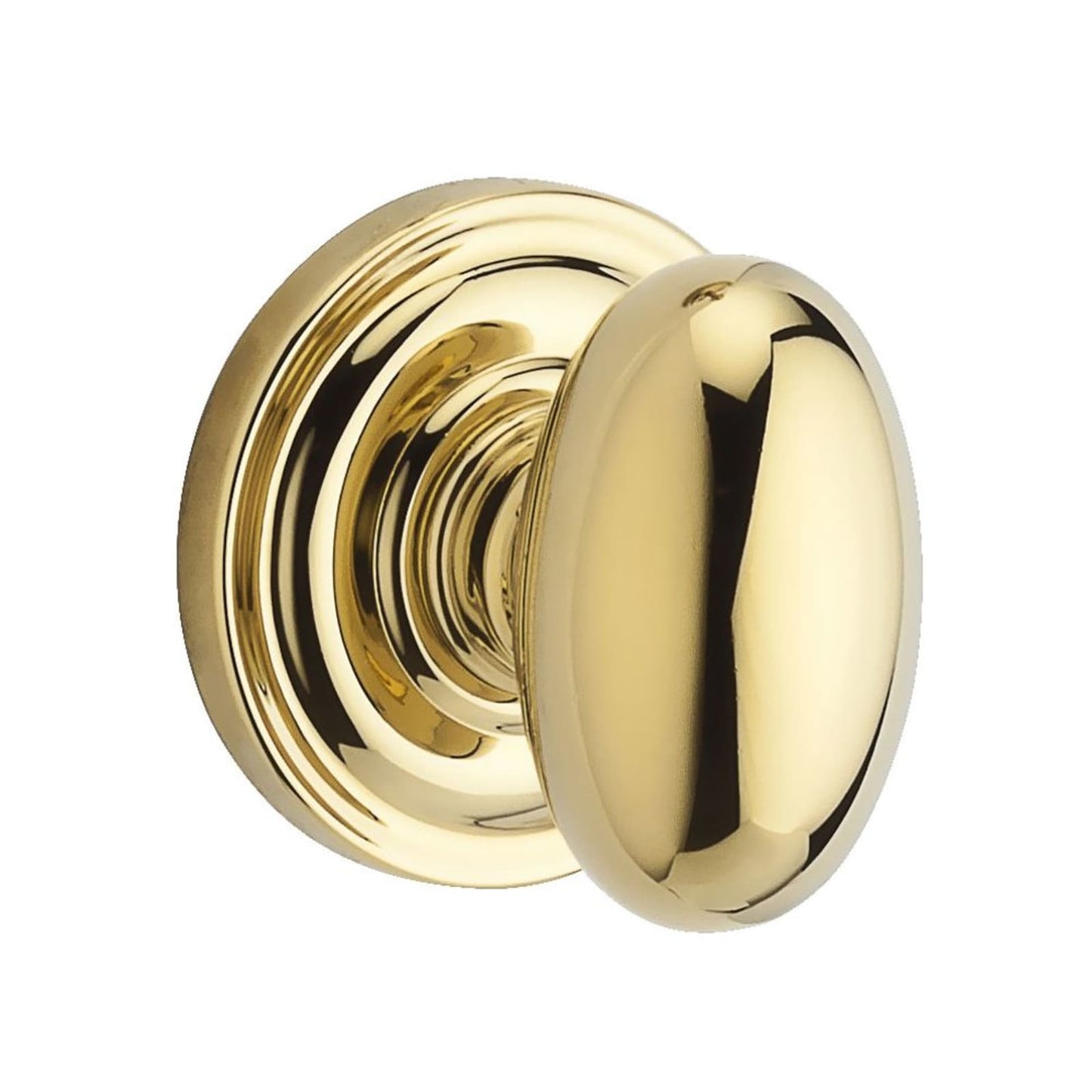 Baldwin Reserve Ellipse Knob, Traditional Round Rose, Lifetime (PVD) Polished Brass
