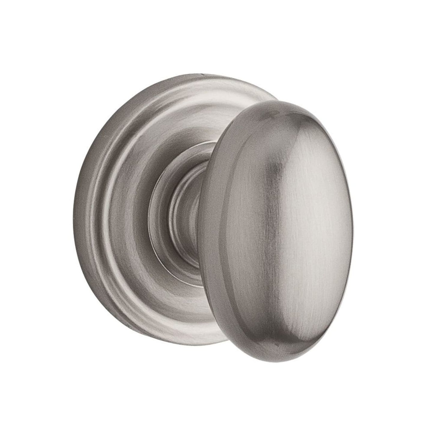 Baldwin Reserve Ellipse Knob, Traditional Round Rose, Satin Nickel