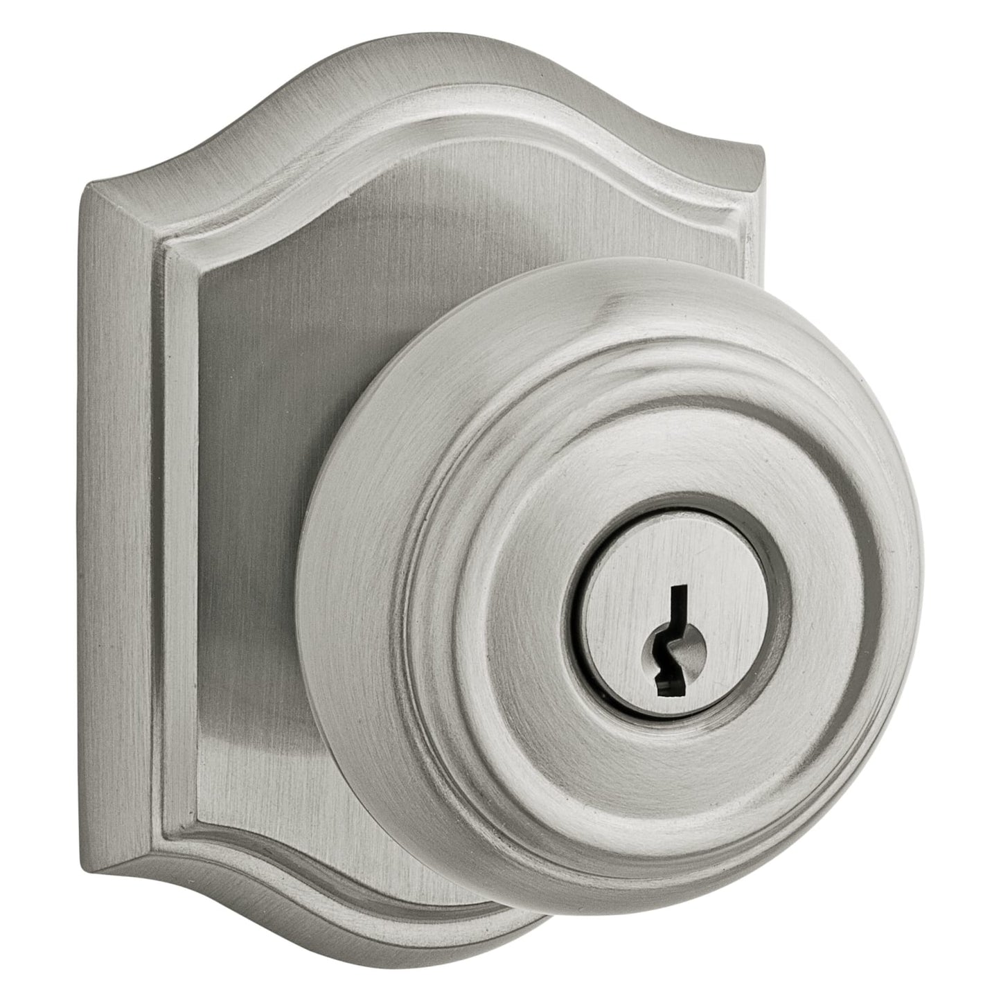 Baldwin Reserve Traditional Knob, Traditional Arch Rose, Satin Nickel