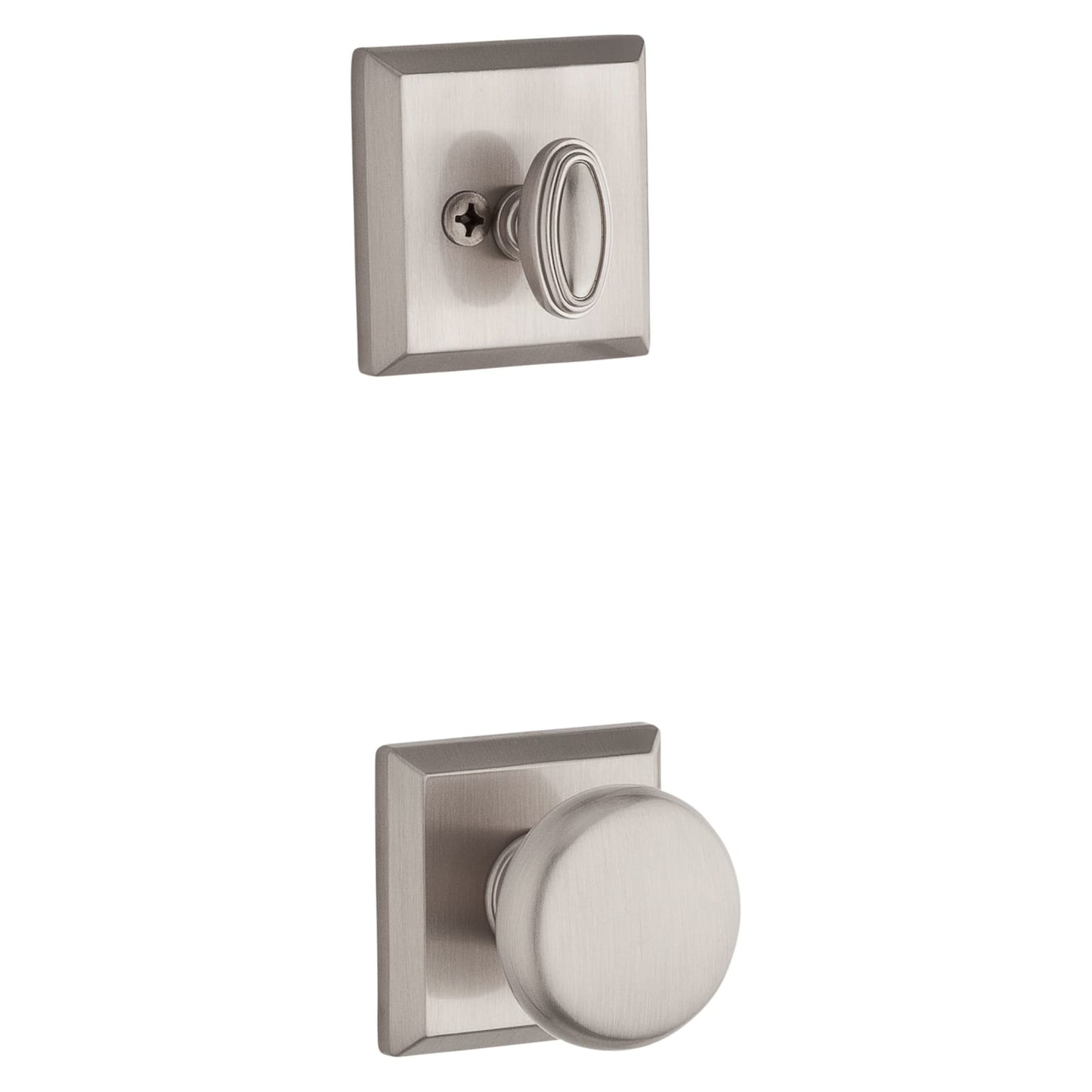 Baldwin Reserve Traditional Knob, Traditional Square Rose, Satin Nickel