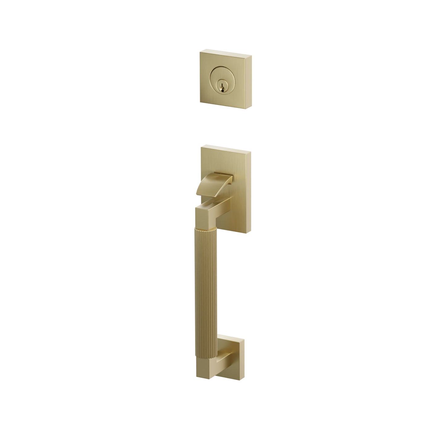 Emtek SELECT L-Square Straight Knurled Sectional Entrance Handleset – Satin Brass