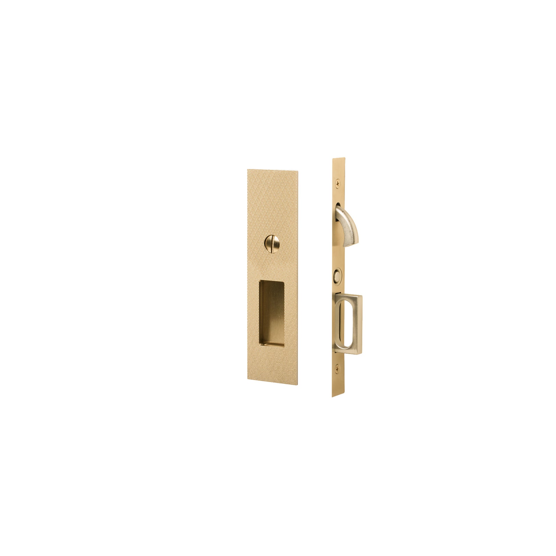 Knurled Narrow Modern Rectangular Pocket Door Mortise Lock