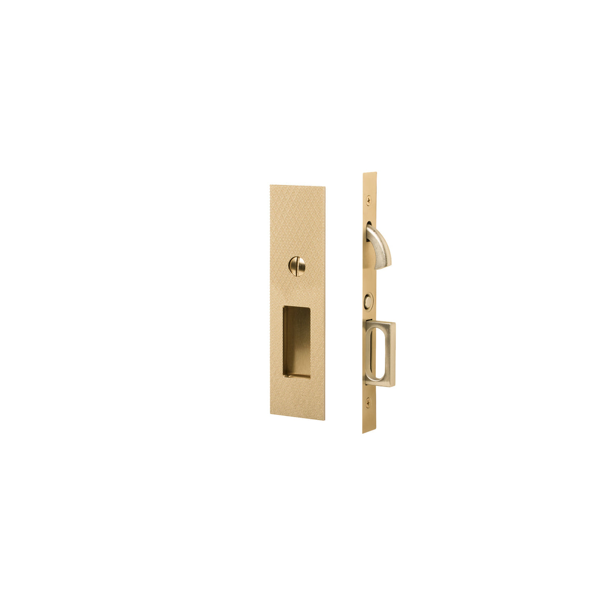 Knurled Narrow Modern Rectangular Pocket Door Mortise Lock