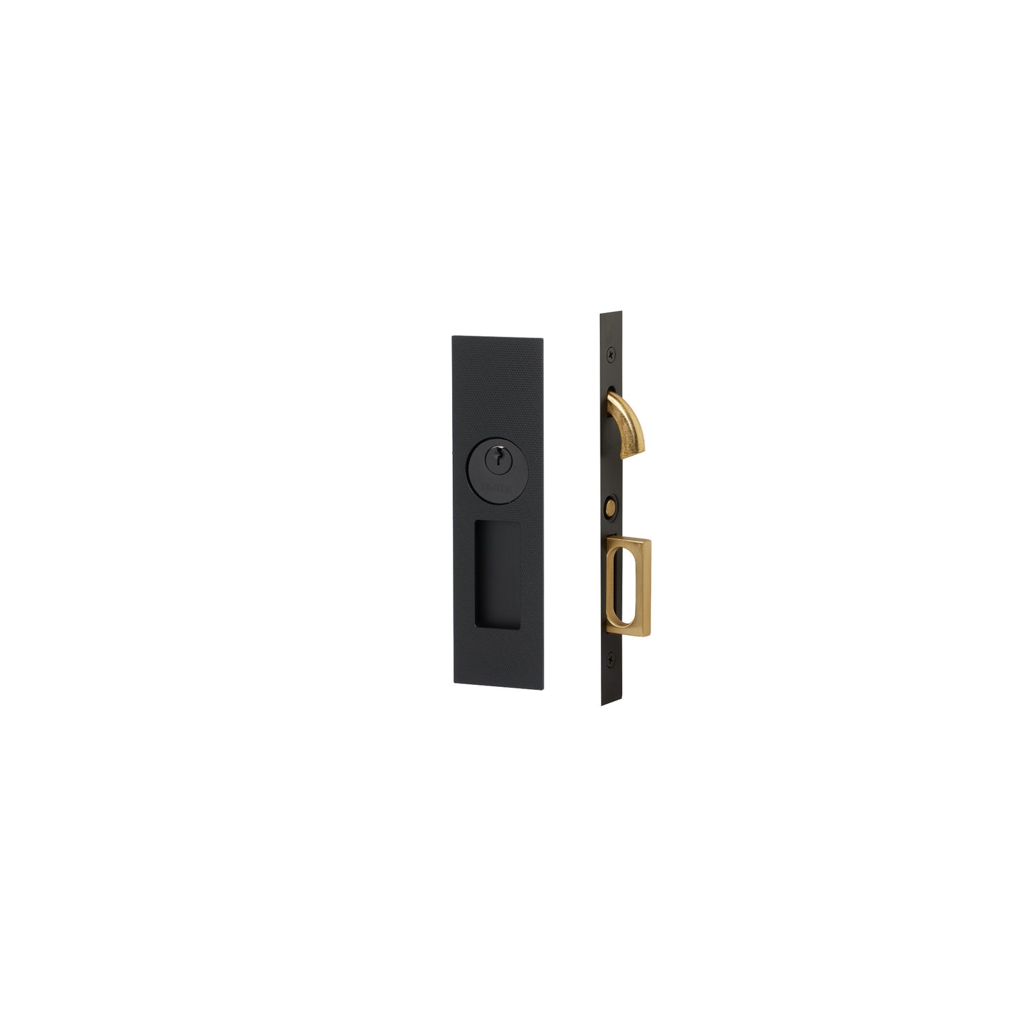 Knurled Narrow Modern Rectangular Pocket Door Mortise Lock