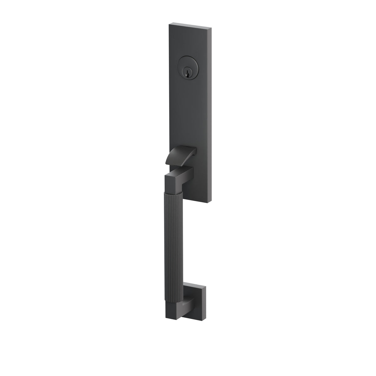 Emtek SELECT L-Square Straight Knurled Monolithic Mortise Entrance Handleset – Flat Black