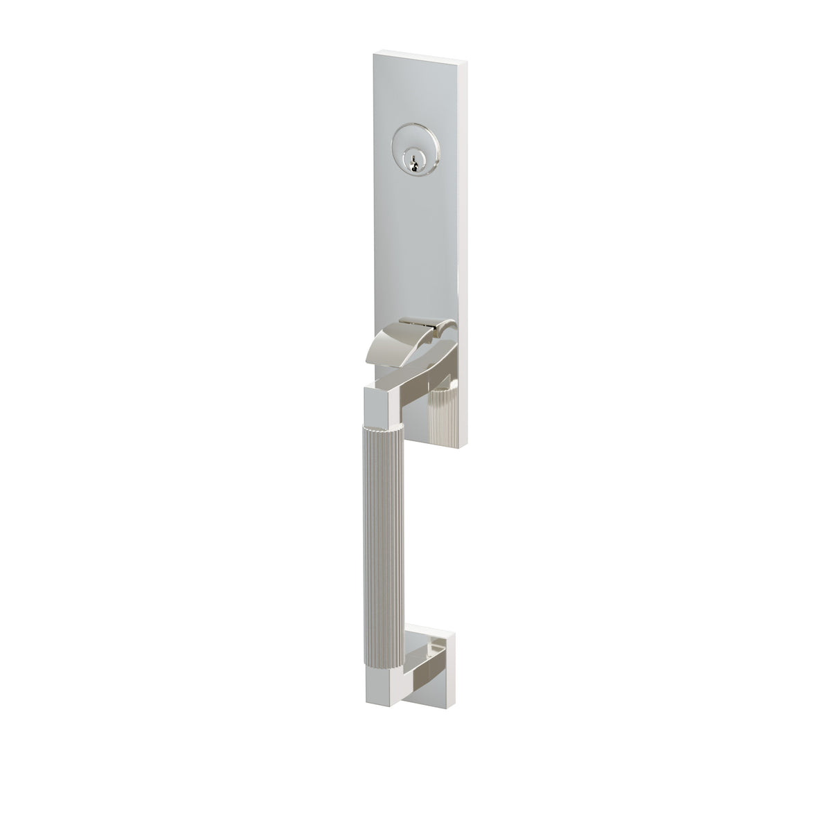 Emtek SELECT L-Square Straight Knurled Monolithic Entrance Handleset – Polished Nickel