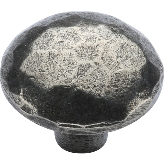 Ashley Norton Round Hammered Pewter Cabinet Knob - 1 1/8" Dia. - Pewter