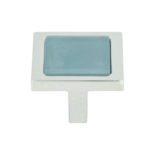 Atlas Spa Square Knob - Blue - Brushed Nickel