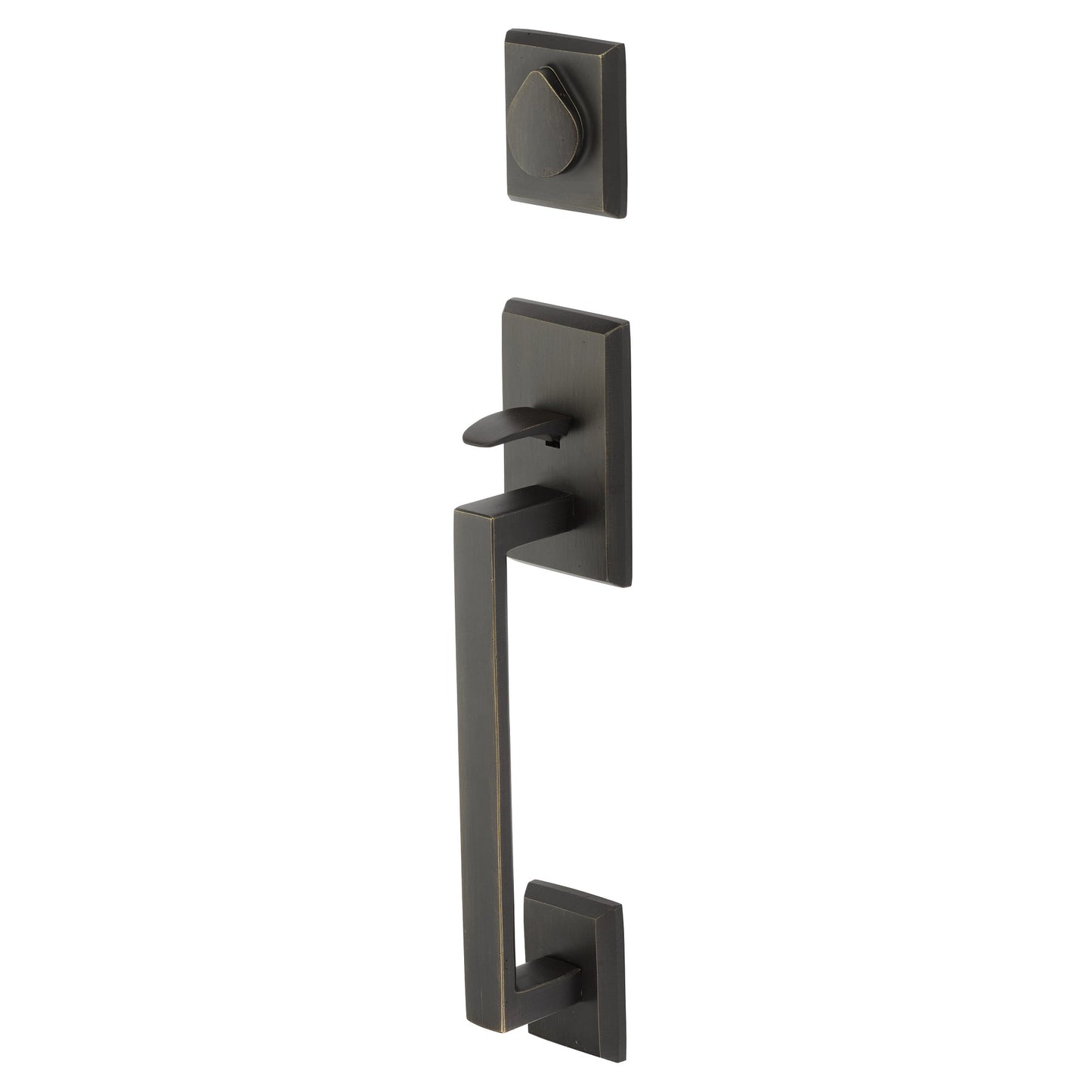 Rustic Modern Rectangular Sectional Grip-by-Grip Entrance Handleset – Medium Bronze