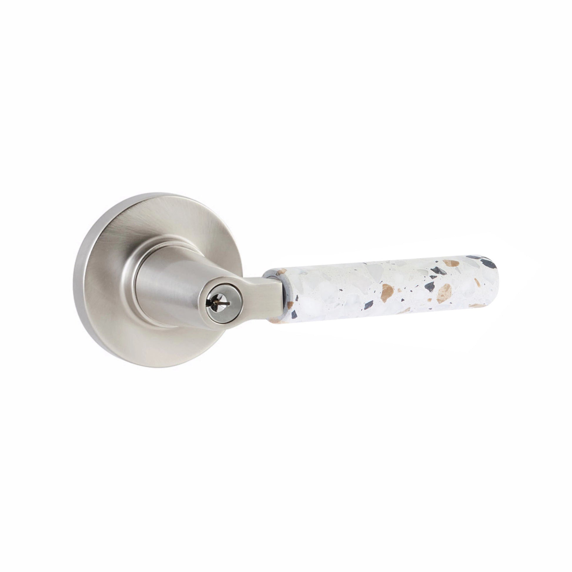 SELECT Key In L-Square Light Terrazzo Lever – keyed, satin-nickel
