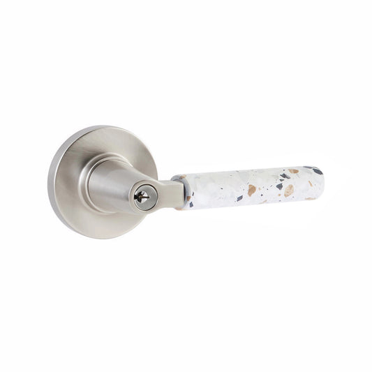 SELECT Key In L-Square Light Terrazzo Lever – keyed, satin-nickel