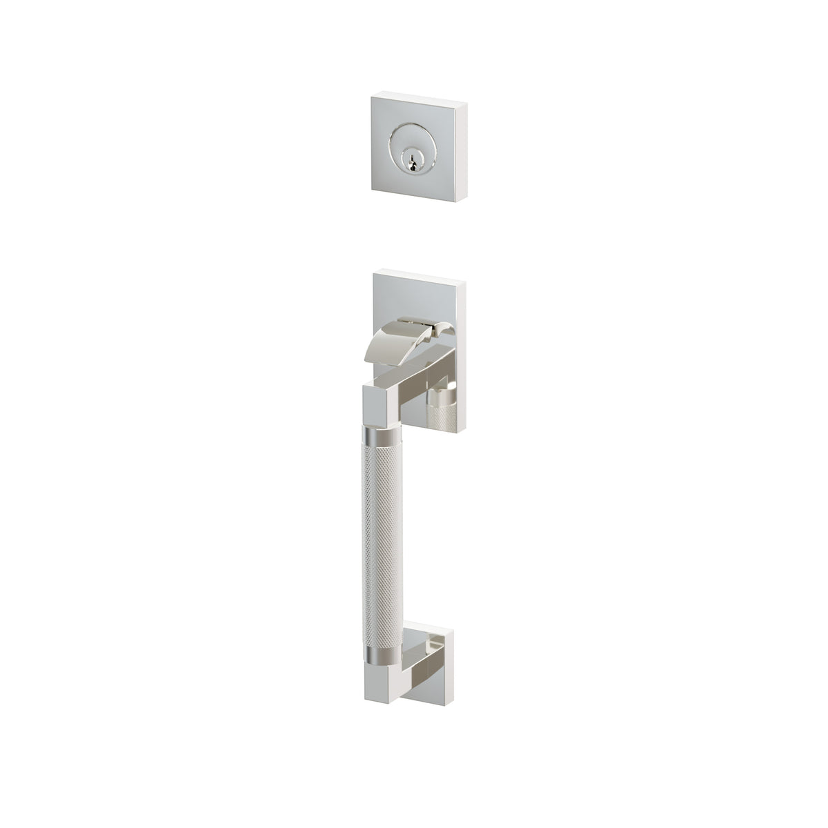 Emtek SELECT L-Square Knurled Sectional Entrance Handleset – Polished Nickel