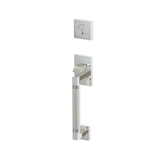 Emtek SELECT L-Square Knurled Sectional Entrance Handleset – Polished Nickel