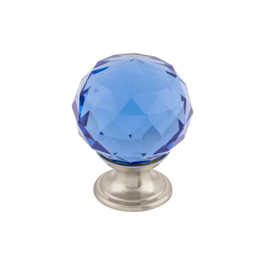 Top Knobs Blue Crystal 1 3/8" Diameter Round Knob - Brushed Satin Nickel