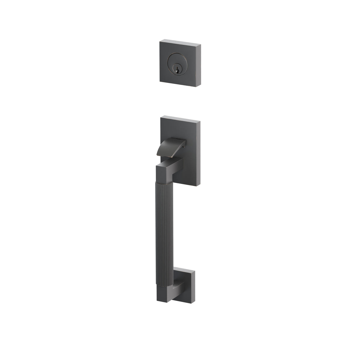 Emtek SELECT L-Square Straight Knurled Sectional Entrance Handleset – Oil Rubbed Bronze