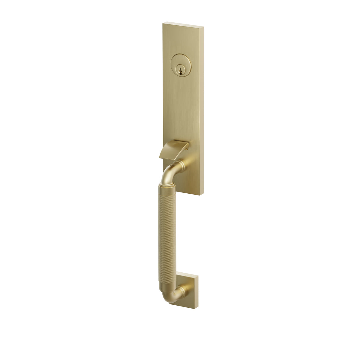 Emtek SELECT R-Bar Knurled Monolithic Entrance Handleset – Satin Brass