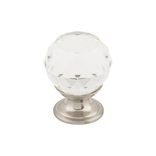 Top Knobs Clear Crystal Round Knob - 1 1/8" Dia. - Brushed Satin Nickel