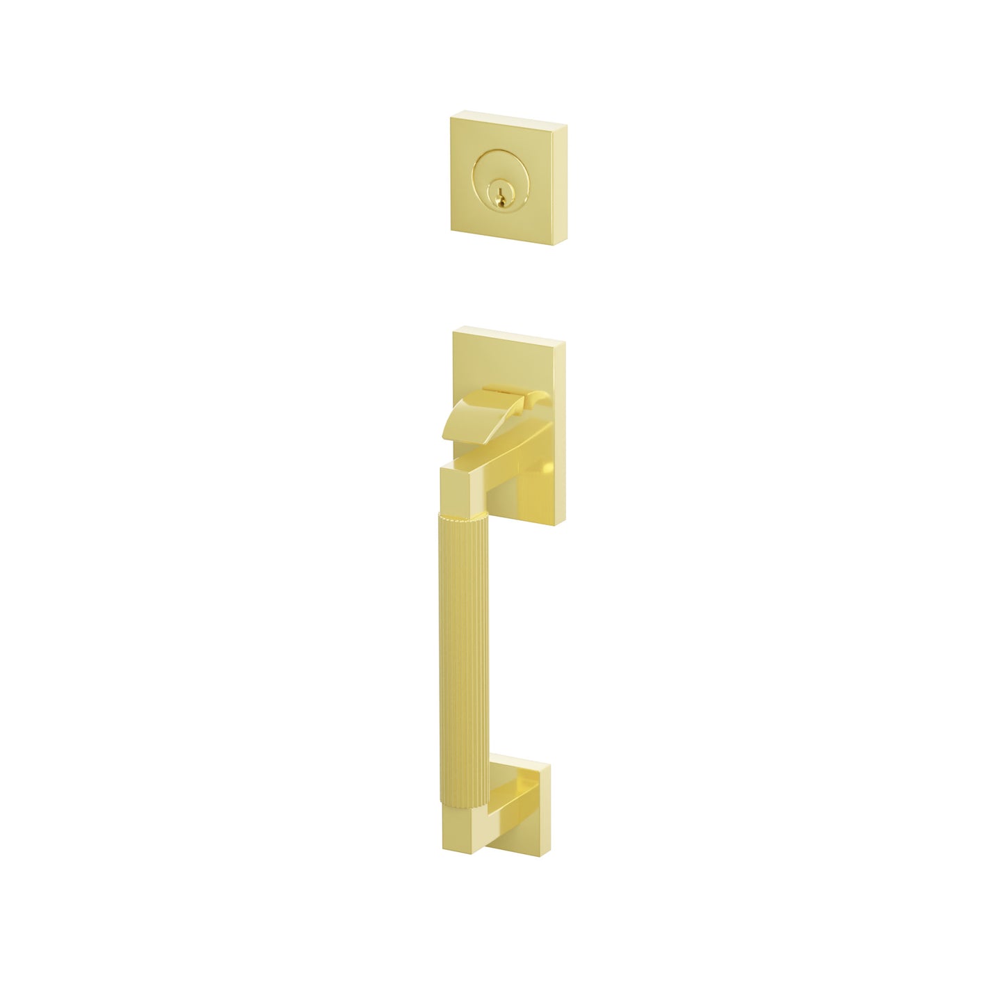 Emtek SELECT L-Square Straight Knurled Sectional Entrance Handleset – Unlacquered Brass
