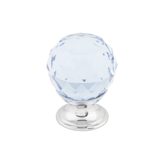 Top Knobs Light Blue Crystal 1 1/8" Diameter Round Knob - Polished Chrome
