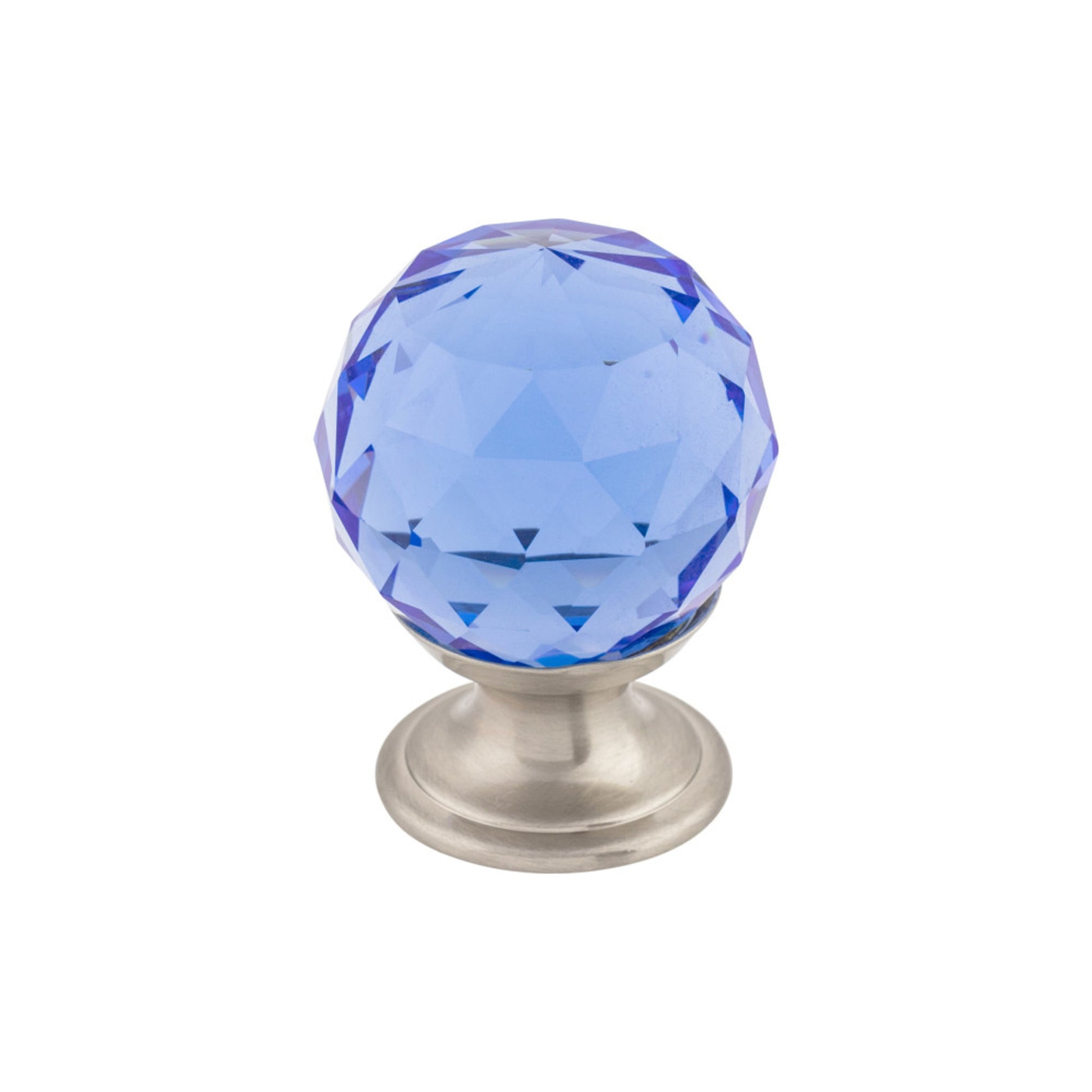 Top Knobs Blue Crystal Round Knob - 1 1/8" Dia. - Brushed Satin Nickel