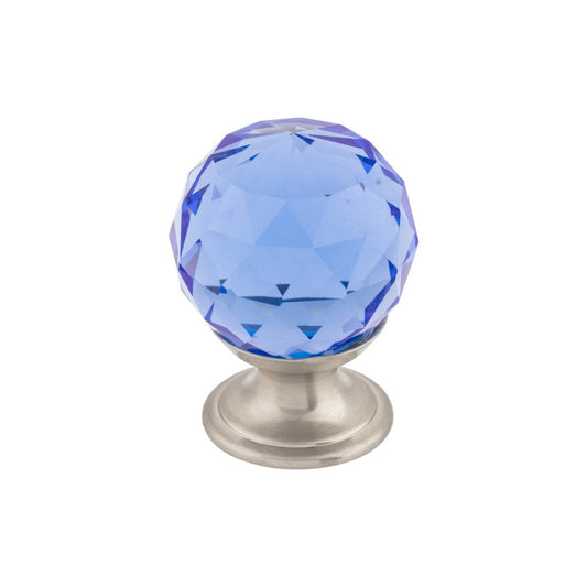 Top Knobs Blue Crystal Round Knob - 1 1/8" Dia. - Brushed Satin Nickel