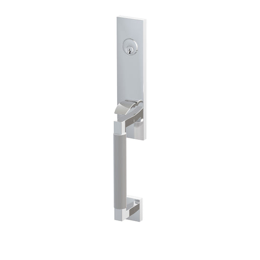 Emtek SELECT L-Square Straight Knurled Monolithic Entrance Handleset – Polished Chrome