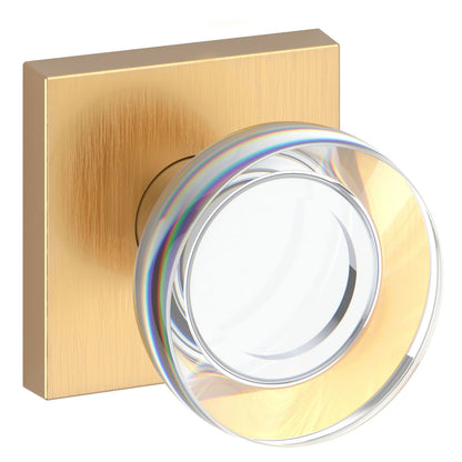 Baldwin Reserve Contemporary Crystal Knob, Contemporary Square Rose, Lifetime (PVD) Satin Brass