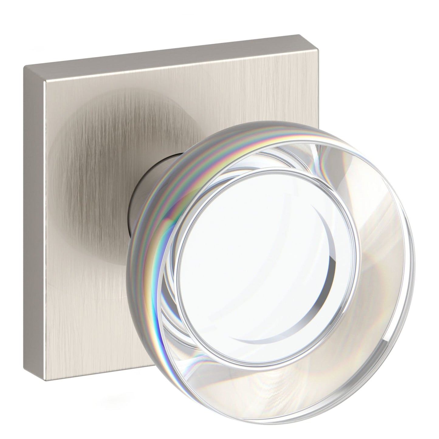 Baldwin Reserve Contemporary Crystal Knob, Contemporary Square Rose, Satin Nickel