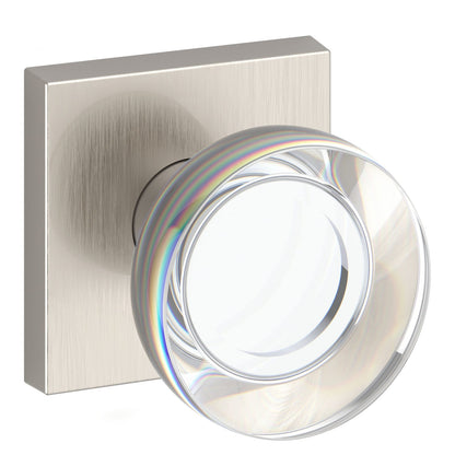 Baldwin Reserve Contemporary Crystal Knob, Contemporary Square Rose, Satin Nickel