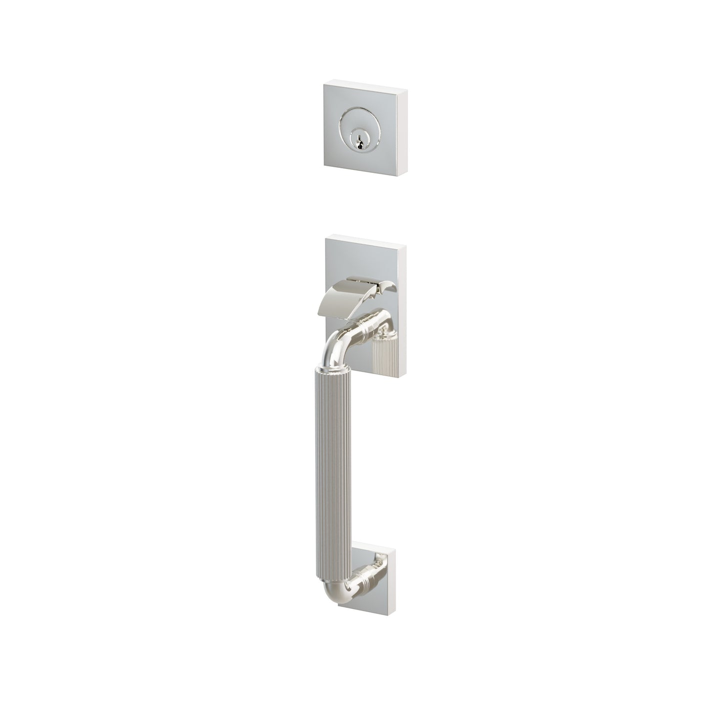 Emtek SELECT R-Bar Straight Knurled Sectional Entrance Handleset – Polished Nickel