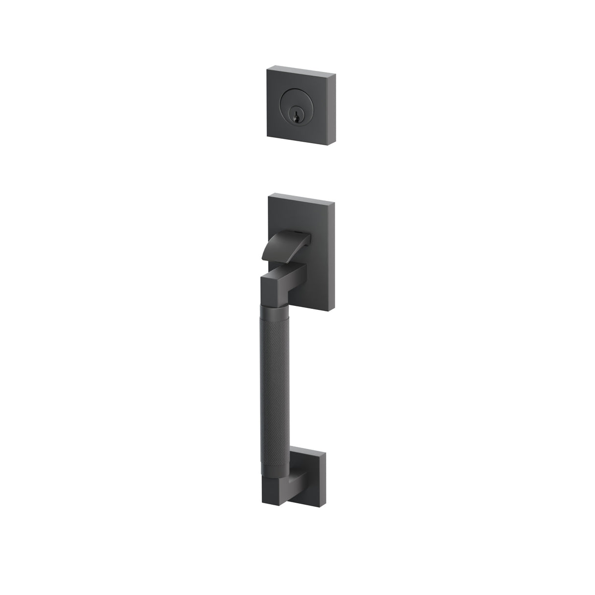 Emtek SELECT L-Square Knurled Sectional Entrance Handleset – Flat Black