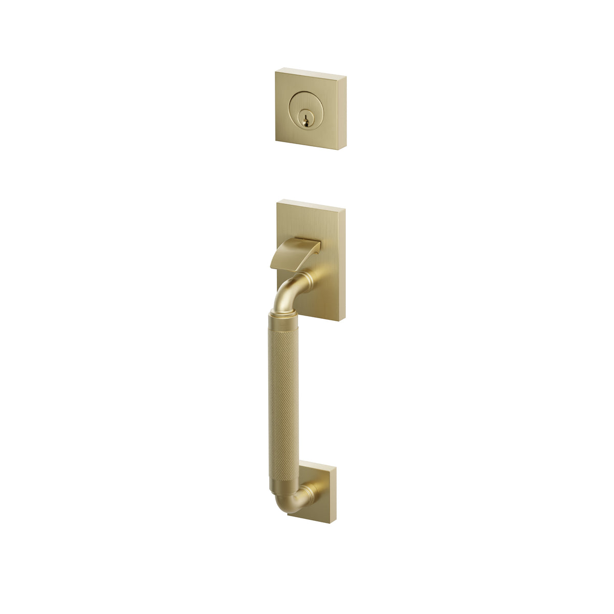 Emtek SELECT R-Bar Knurled Sectional Entrance Handleset – Satin Brass