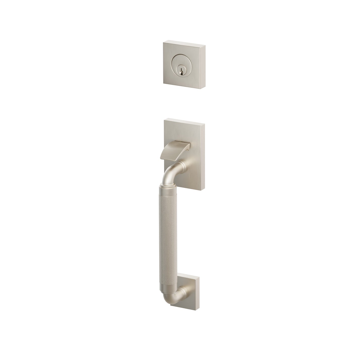 Emtek SELECT R-Bar Knurled Sectional Entrance Handleset – Satin Nickel